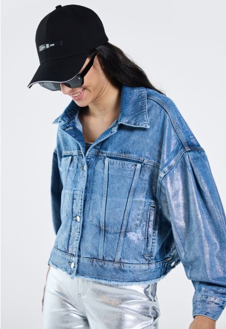 Drop Shoulder Lurex Denim Jacket