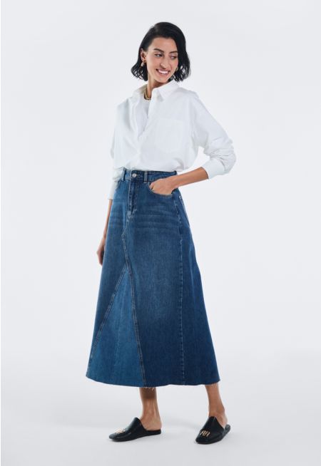 Two Tone Patchwork Denim Skirt