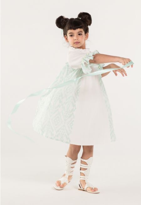 Contrast Flared Pom Poms Ruffle Dress