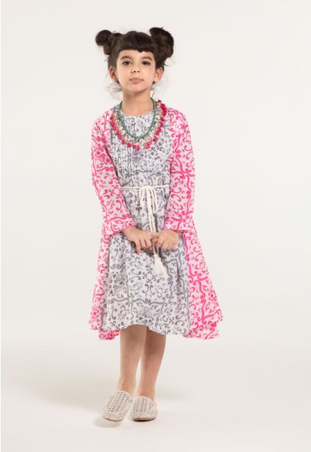 Pleated Printed Kaftan Dress