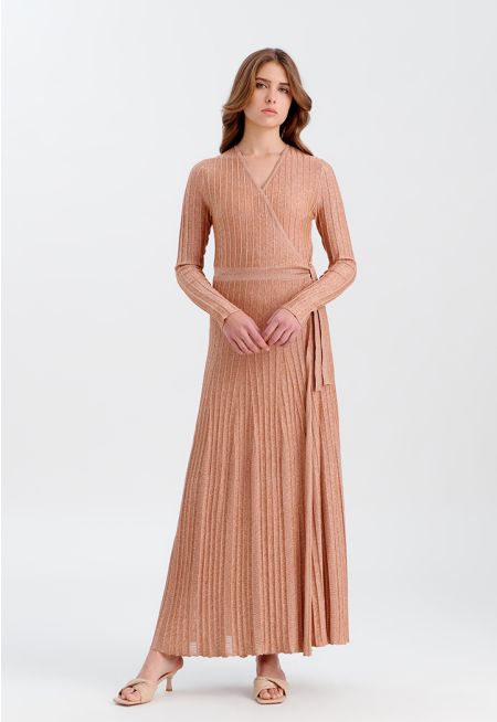 Knitted Textured Solid Tie Dress -Sale