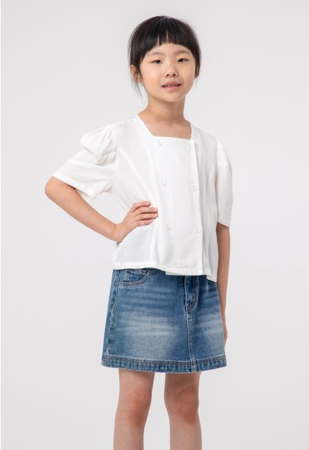Soft Double Breasted Puff Girls Blouse -Sale