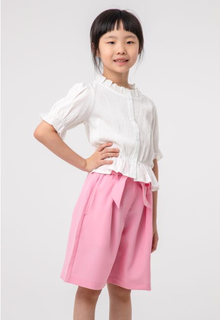 Frill Textured Button Up Crop Top Blouse -Sale
