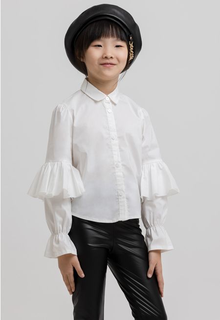Collared Long Sleevs Solid Buttons Shirt -Sale