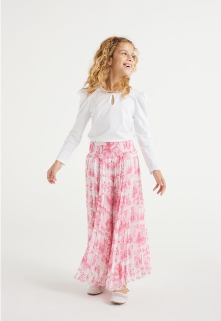 Pleated Floral Palazzo Trousers