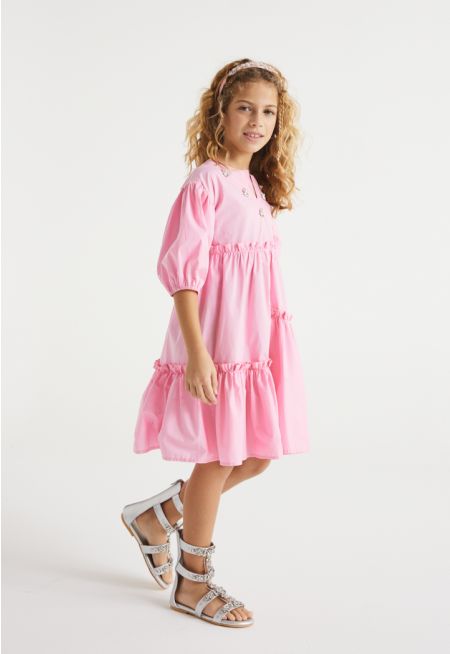 Tiered Rhinestones and Faux Pearls Embellished Dress
