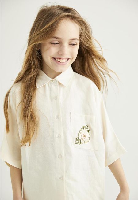 3/4 Sleeves Embroidered Shirt