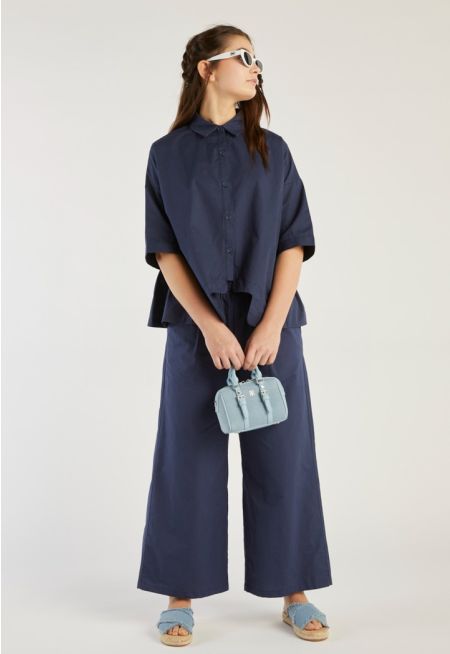 Solid Elastic Waist Trousers