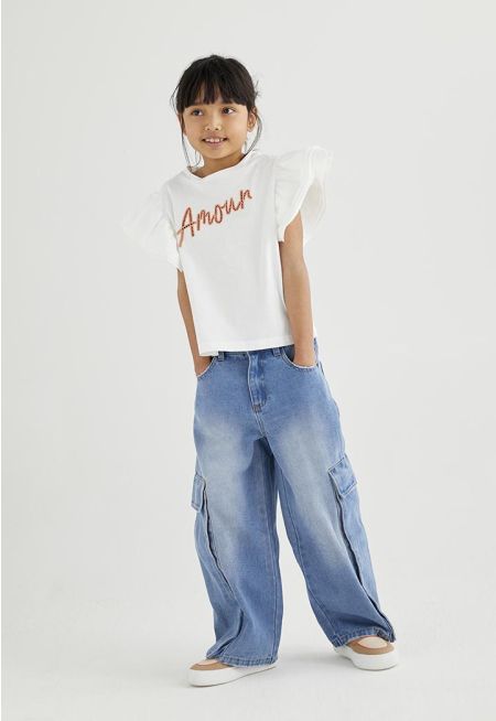 Wide Leg Denim Cargo Jeans