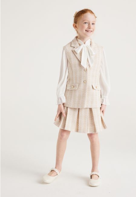 Embellished Pleated Tweed Skirt