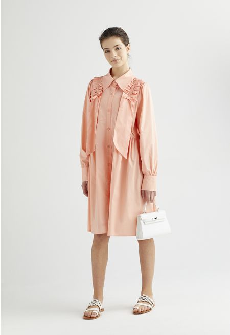 Ribbon Shoulders Shirt Dress