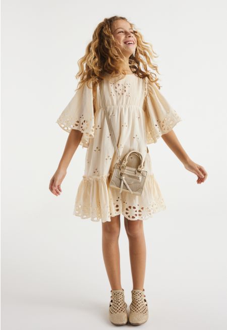 Schiffli Butterfly Ruffle Hem Dress