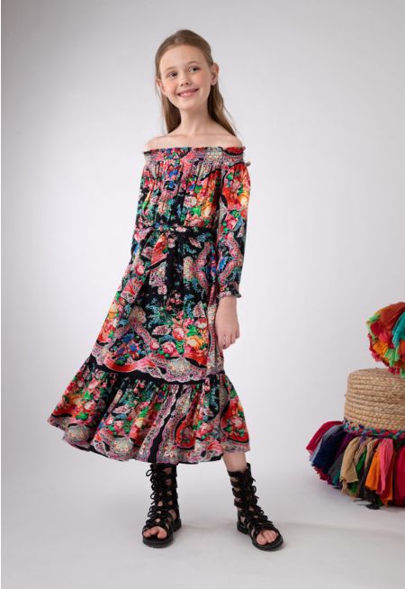 Off-Shoulder Floral Printed Dress