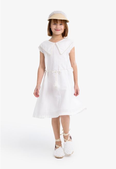 Pearl Collar Short Solid Dress