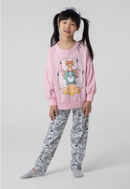 Tom & Jerry Graphic Printed Long-Sleeves Pajamas Set -Sale