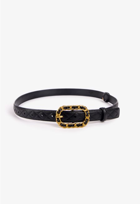 Basic Quilted Chained Buckle Belt