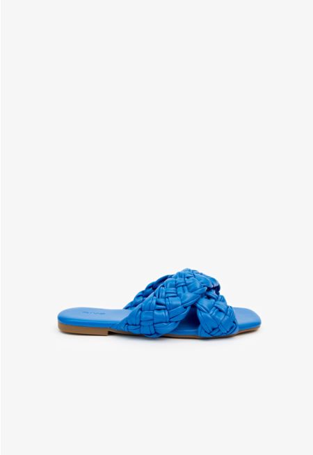 Criss Cross Woven Leather Flat Slides