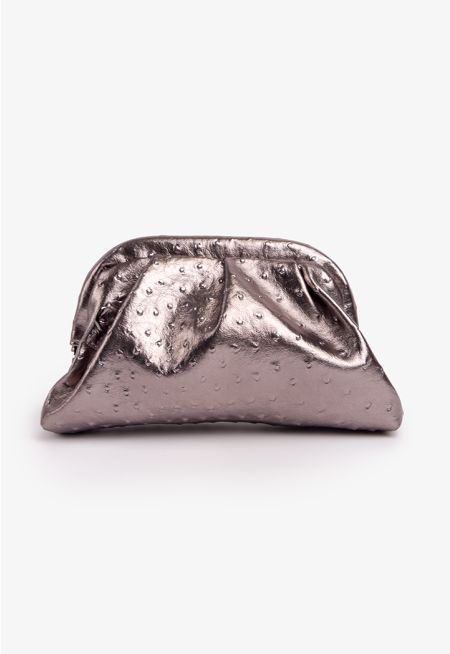 Ostrich Print Metallic Clutch