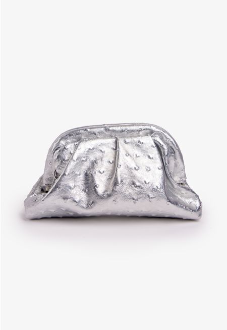 Ostrich Print Metallic Clutch