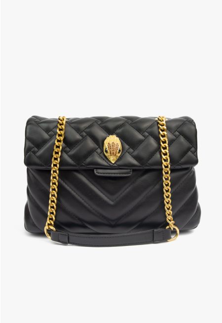 Quilted Embellished Emblem Hand Bag