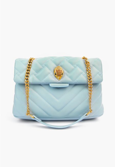 Quilted Embellished Emblem Hand Bag 