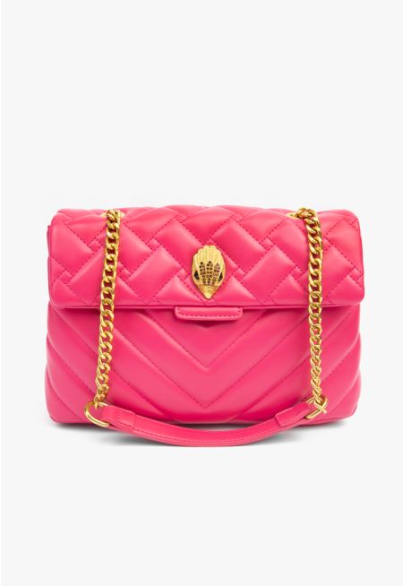 Quilted Embellished Emblem Hand Bag 