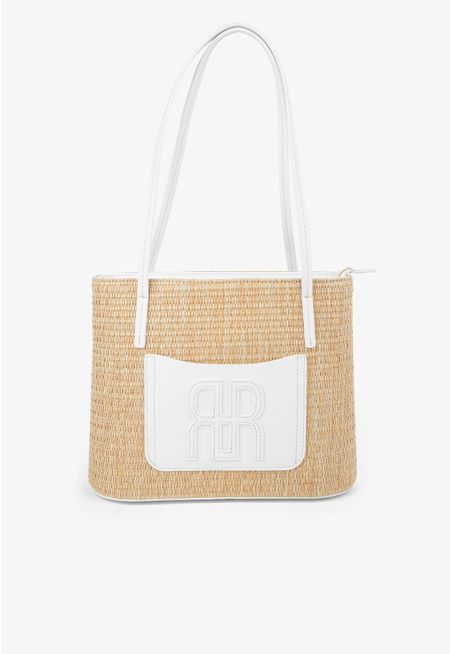 PU Leather Faux Straw Tote Bag