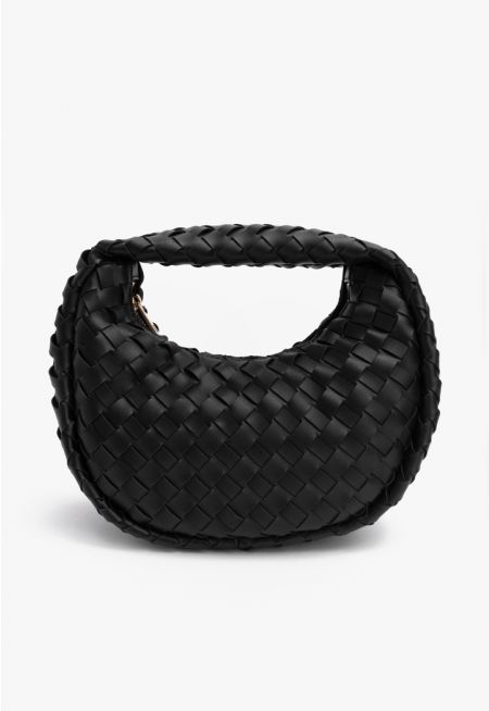 Solid PU Leather Woven Bag