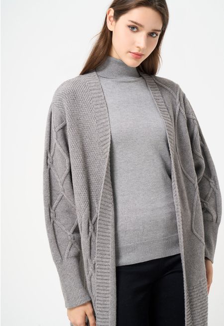 Solid Woven Open Cardigan