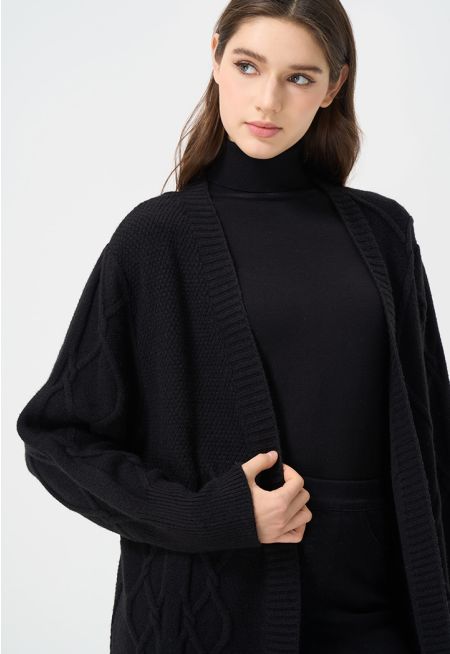 Solid Woven Open Cardigan