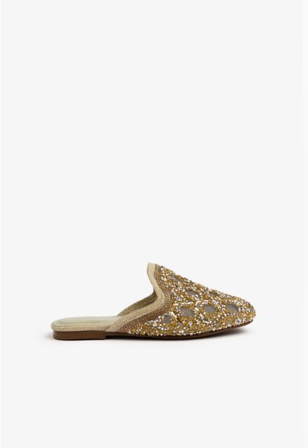 Embellished Mesh Flat Mules