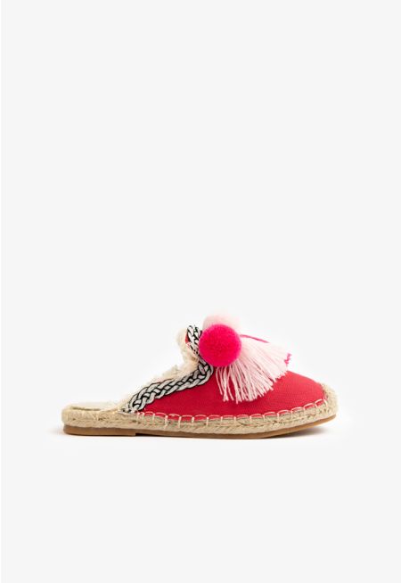 Vibrant Pom Pom Mules