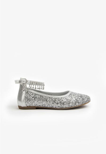 Glittery Embellished Flat Strap Shoes