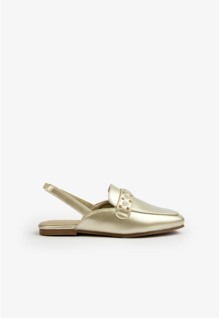 Faux Pearls Embellished Mules