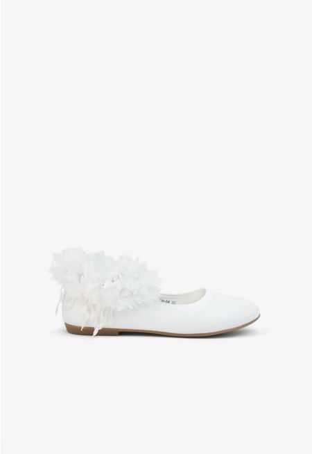 Floral & Faux Pearls Embellished Flat Strap Shoes