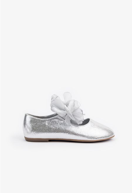 Metallic Floral Ankle Flat Strap Shoes