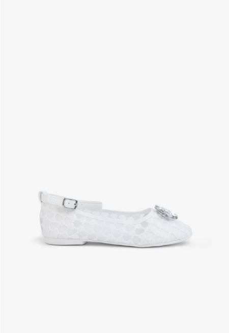 Rhinestones Embellished Mesh Flat Strap Shoes