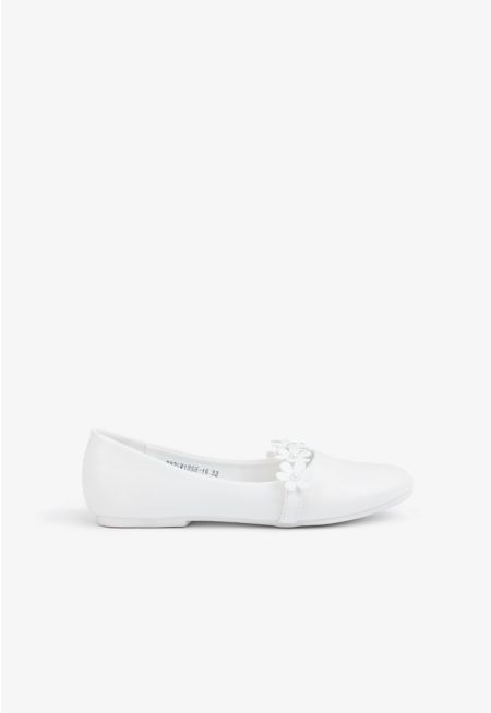 Quilted Ruffled Faux Pearls Strap Flats