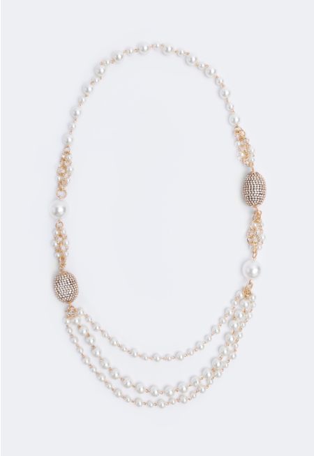 Crystal Encrusted Faux Pearls Necklace
