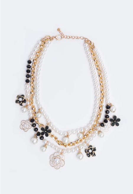 Iconic Faux Pearls Charms Necklace