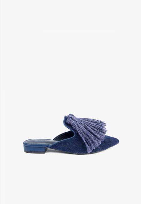 Pointed Toe Tassel Mules