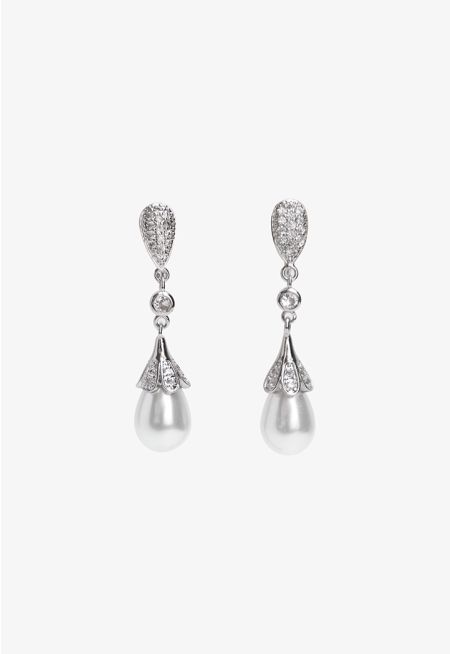 Crystal Embellished Faux Pearls Drop Earrings