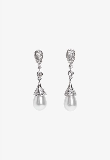 Crystal Embellished Faux Pearls Drop Earrings