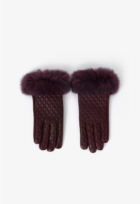 Quilted Faux Fur Embellished Gloves