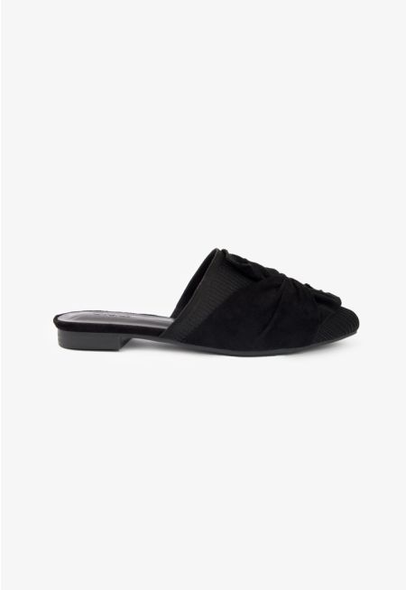 Solid Fabric Bow Mules