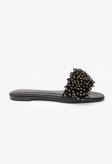 Metallic Beaded Strap Flats