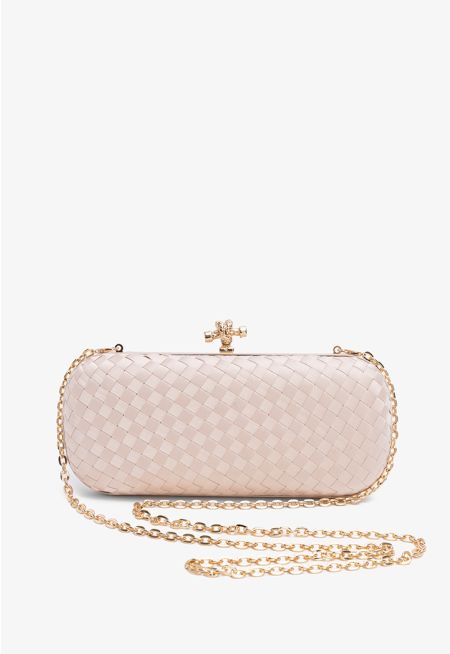 Knot Clasp Woven Clutch