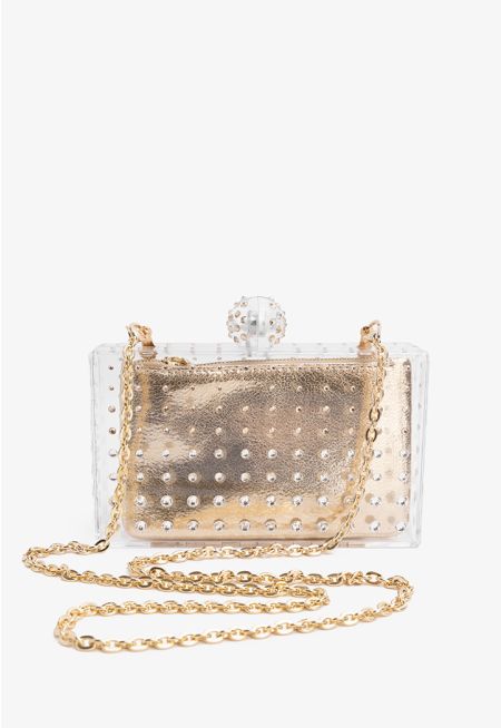 Transparent Crystal Embellished Clutch