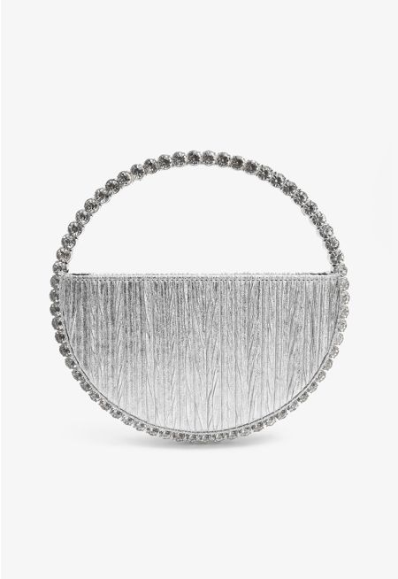 Crystal Embellished Half Moon Hand Bag