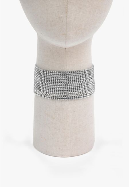 Crystal Embellished Multi Strand Wide Choker